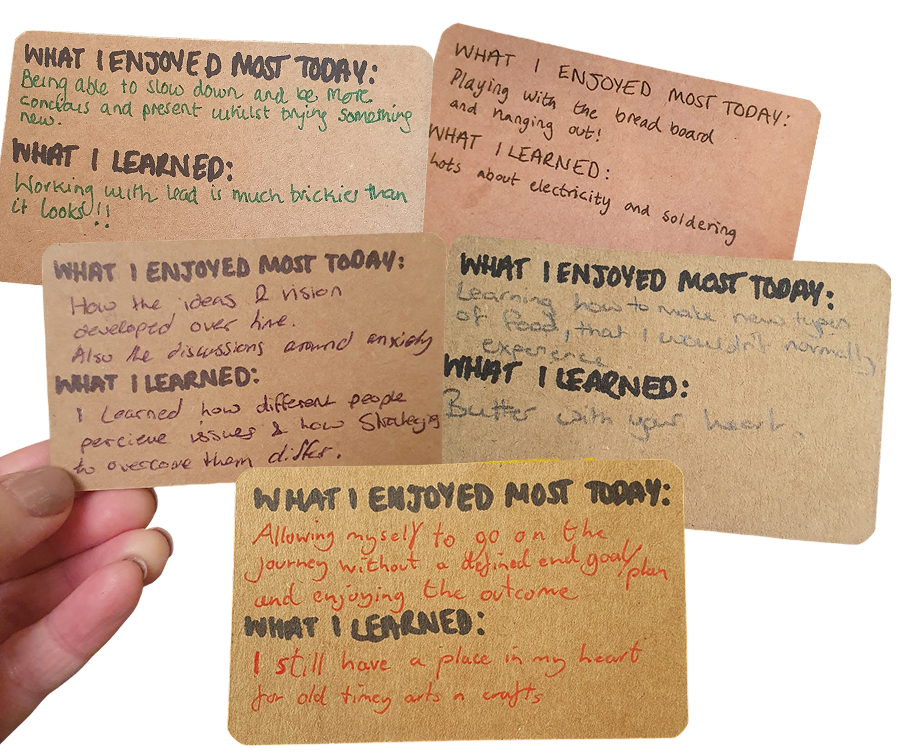 Participant reflection cards from workshop